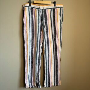 Old Navy Linen Blend‎ Striped Drawstring Waist Casual Boardwalk Pants - Size L